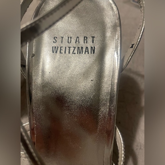 • Stuart Weitzman Metallic Silver Leather Sandals size 9 - Picture 8 of 12